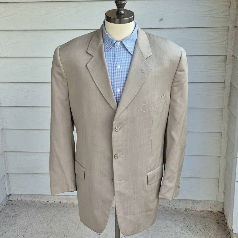 CORNELIANI Italy Super 120s Wool Tan Beige‎ Sz 42 L Mens Sport Coat Blazer VTG